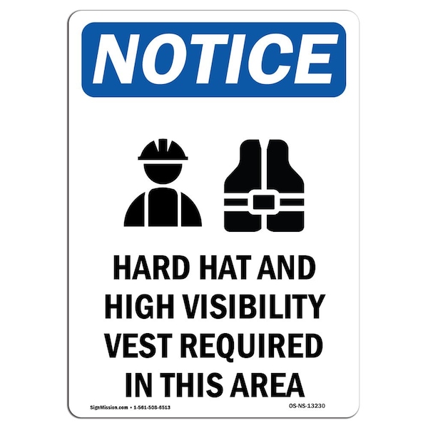 OSHA Sign, Hard Hat And High With Symbol, 5in X 3.5in Decal, 10PK, 3.5" W, 5" H, Portrait, PK10